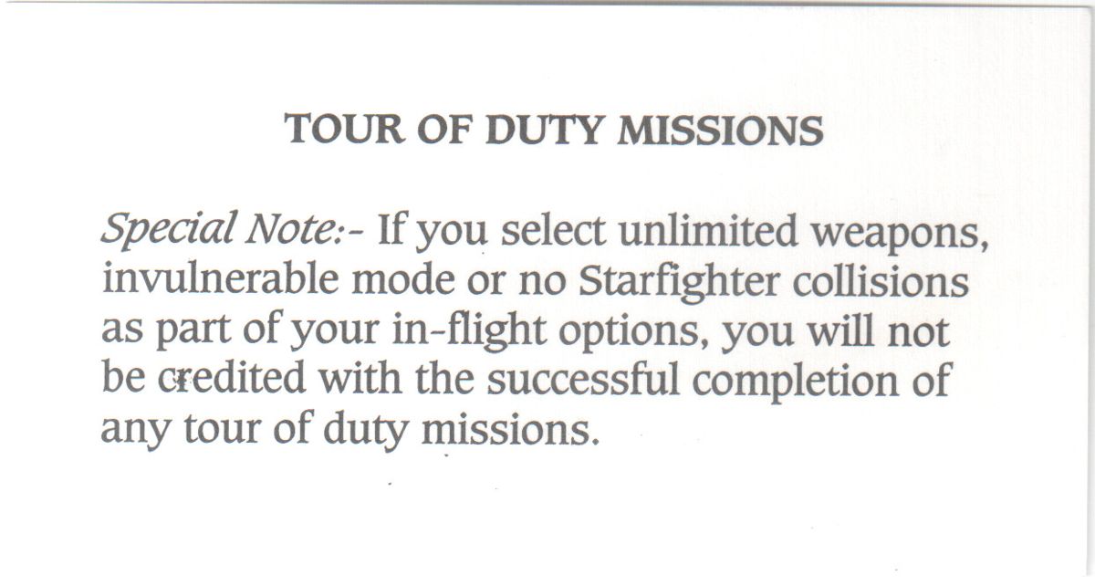 Extras for Star Wars: X-Wing (DOS) (Limited edition with free "X-Wing Companion Book: The Farlander Papers" (3.5inch floppy disk - 256-color release)): Tour of Duty note