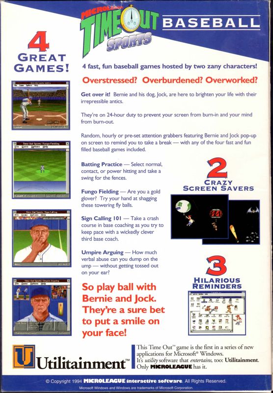 Back Cover for Time Out Sports: Baseball (Windows 3.x)