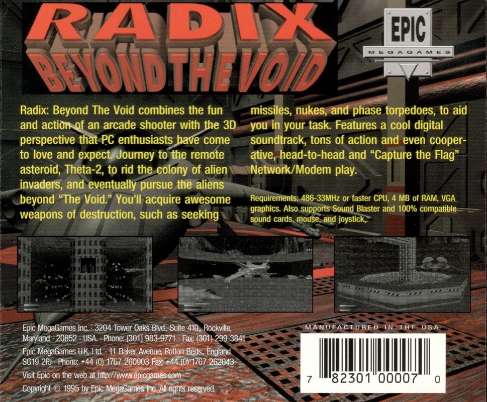 Back Cover for Radix: Beyond the Void (DOS) (full registered version, retail jewel case release)