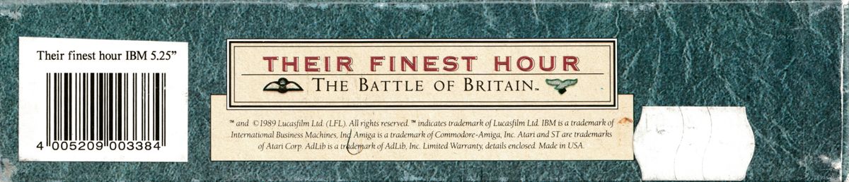 Spine/Sides for Their Finest Hour: The Battle of Britain (DOS): Bottom