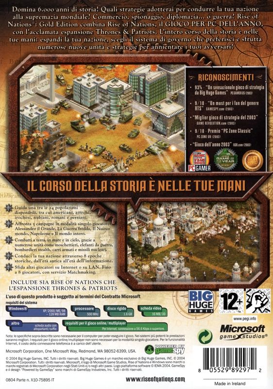 Back Cover for Rise of Nations: Gold Edition (Windows)