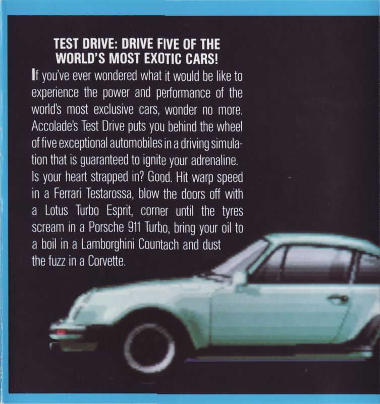 Inside Cover for Test Drive (DOS): Left