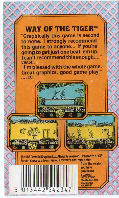 Back Cover for The Way of the Tiger (Amstrad CPC) (Kixx budget release)