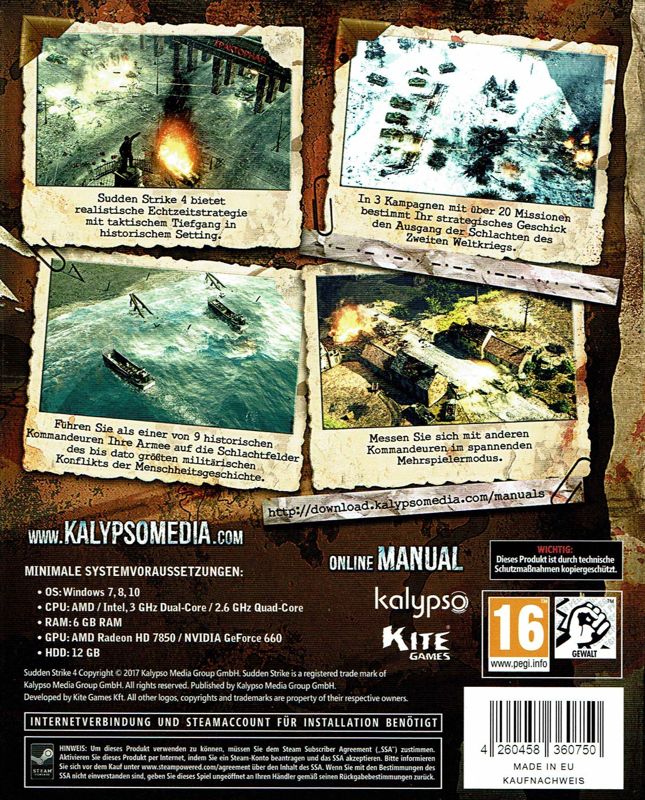 Back Cover for Sudden Strike 4 (Steelbook Edition) (Windows)