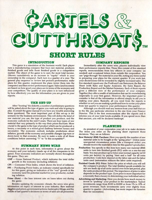 Cartels & Cutthroat cover or packaging material MobyGames