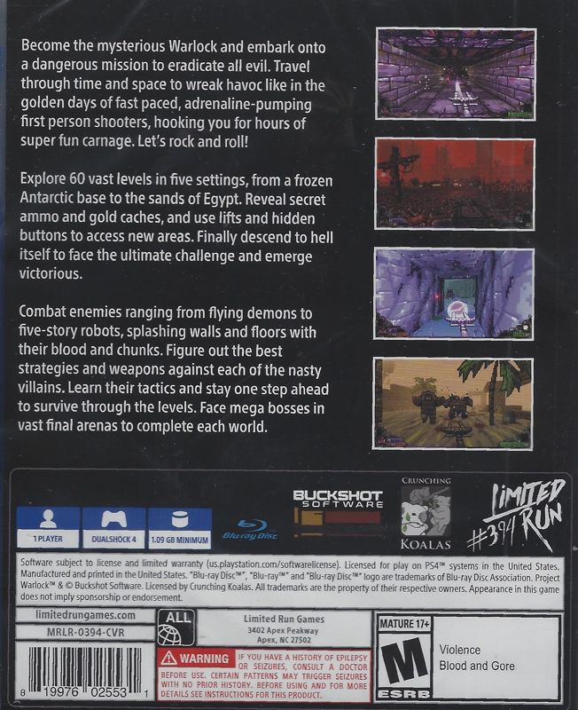 Back Cover for Project Warlock (PlayStation 4) (Limited Run Games release)