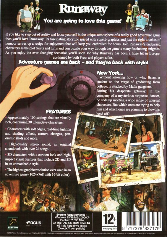 Back Cover for Runaway: A Road Adventure (Windows) (DVD-ROM Re-release)