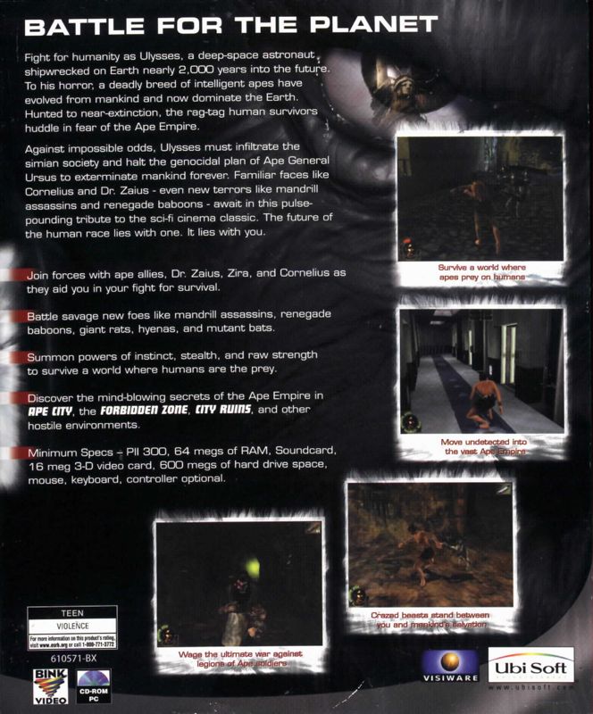 Back Cover for Planet of the Apes (Windows)