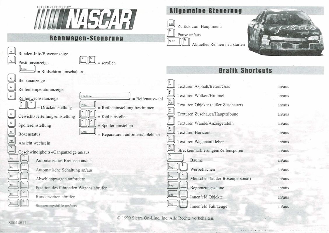 Reference Card for NASCAR Racing: 1999 Edition (Windows)