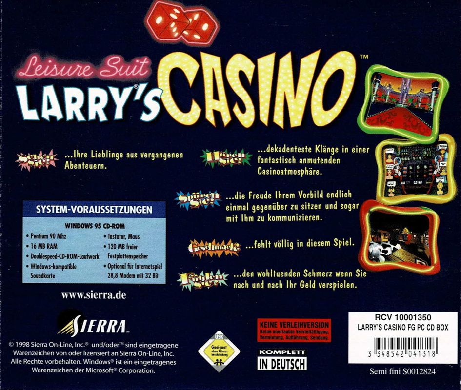 Other for Leisure Suit Larry: Ultimate Pleasure Pack (DOS and Windows and Windows 3.x) (Re-release): Jewel Case - Leisure Suit Larry's Casino - Back