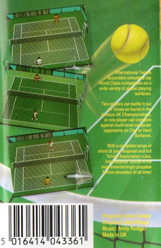 Back Cover for International Tennis (Commodore 64)