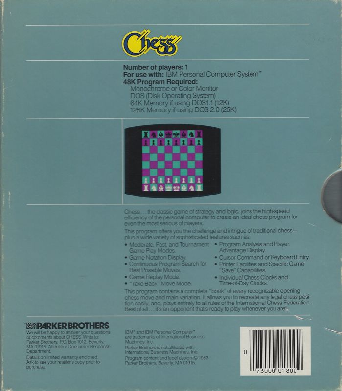 Back Cover for Chess (DOS)