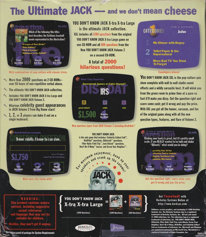 Back Cover for You Don’t Know Jack XXL: X-Tra X-Tra Large (Windows and Windows 3.x)