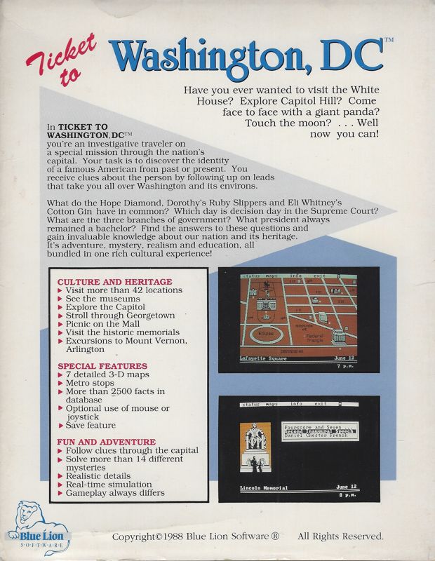 Back Cover for Ticket to Washington, DC (Commodore 64)
