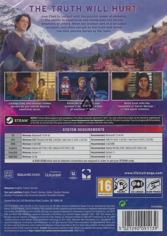 Back Cover for Life Is Strange: True Colors (Windows)