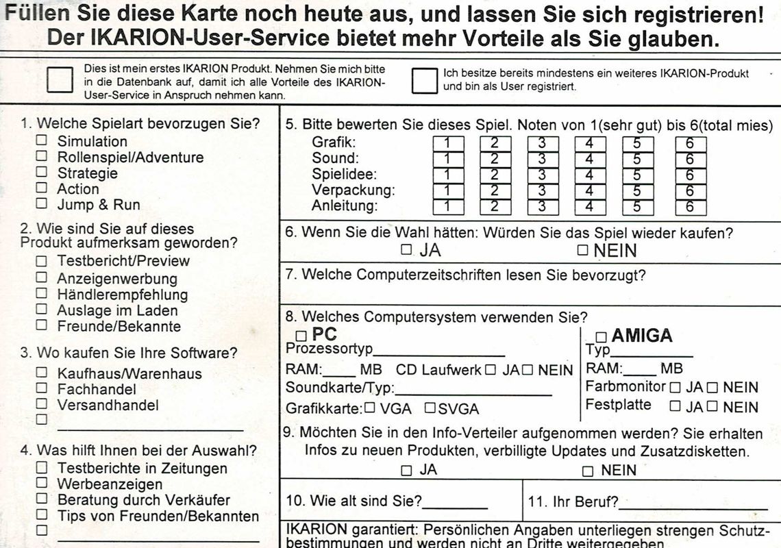 Extras for Caribbean Disaster (DOS) (Limited Edition): Registration Card - Back
