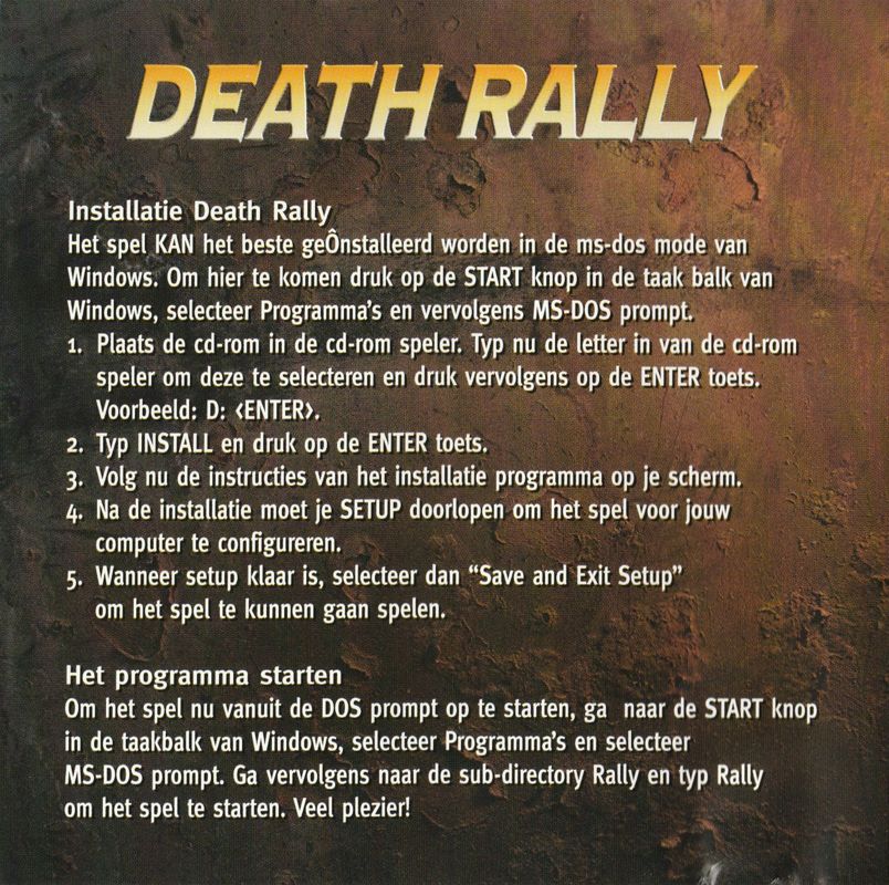 Inside Cover for Death Rally (DOS)