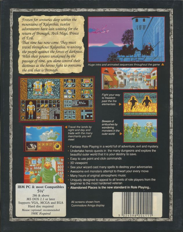 Back Cover for Abandoned Places: A Time for Heroes (DOS) (5.25" floppy disk release)