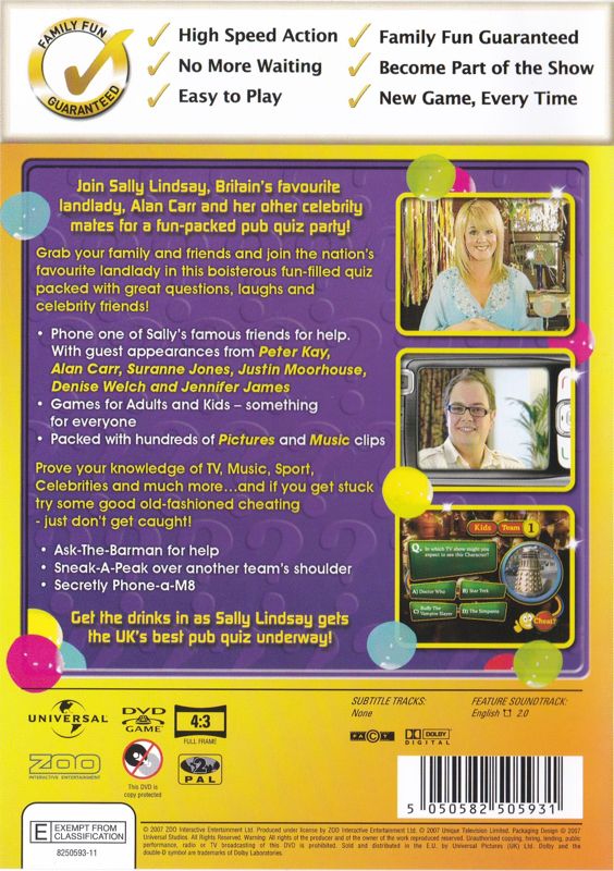 Back Cover for Sally Lindsay's Party Pub Quiz (DVD Player)