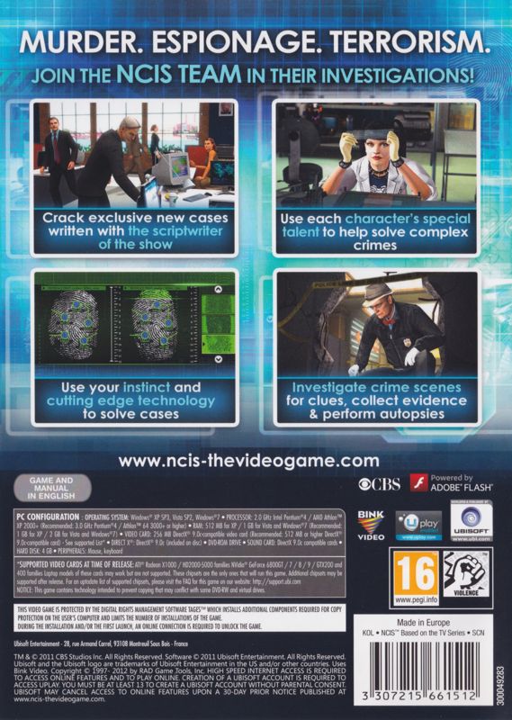 Back Cover for NCIS (Windows) (Ubisoft Exclusive release)