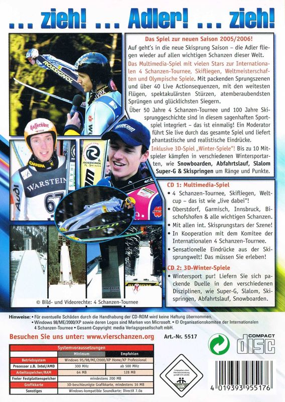 Back Cover for Skispringen: Internationale 4 Schanzen Tournee (Windows) (re-release 2006)