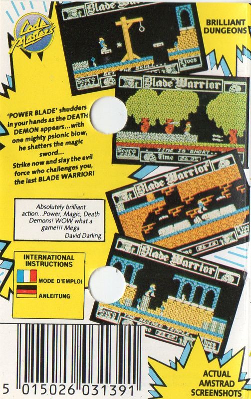 Back Cover for Blade Warrior (Amstrad CPC)