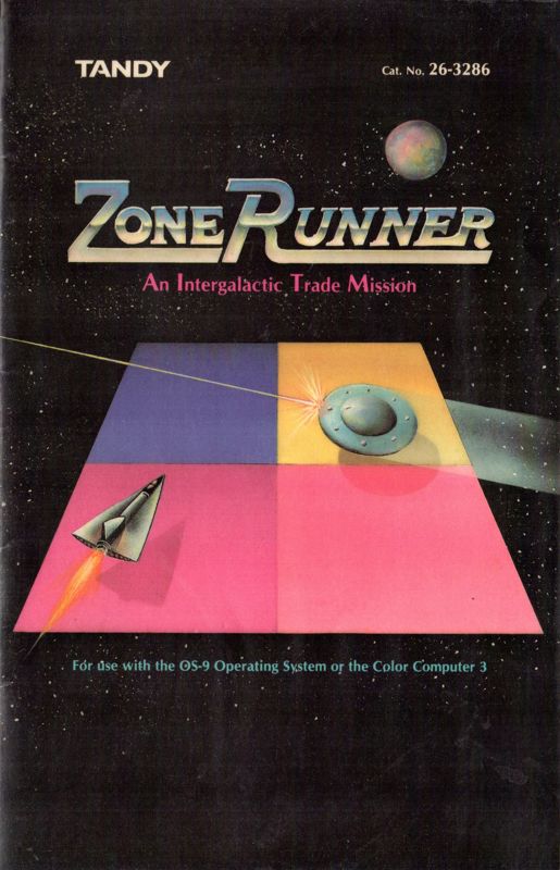 Front Cover for ZoneRunner (TRS-80 CoCo): Also front cover of manual