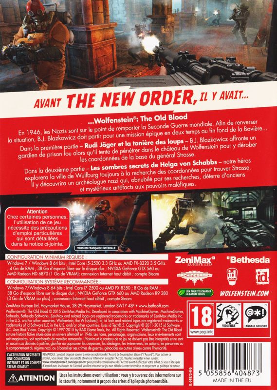 Back Cover for Wolfenstein: The Old Blood (Windows)