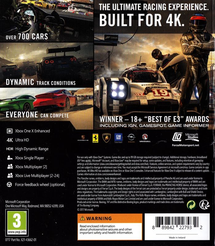 Back Cover for Forza Motorsport 7 (Xbox One)