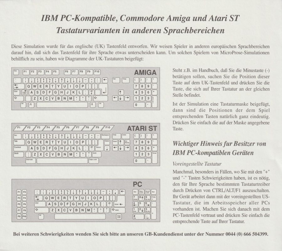 Reference Card for B-17 Flying Fortress (DOS) (3.5" floppy disk release): Keyboard Layout