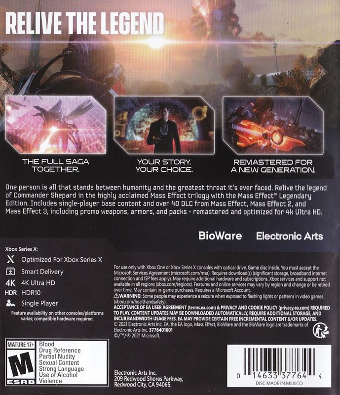 Back Cover for Mass Effect: Legendary Edition (Xbox One and Xbox Series)