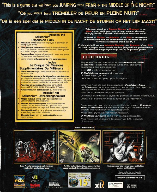 Back Cover for Aliens Versus Predator: Gold Edition (Windows)
