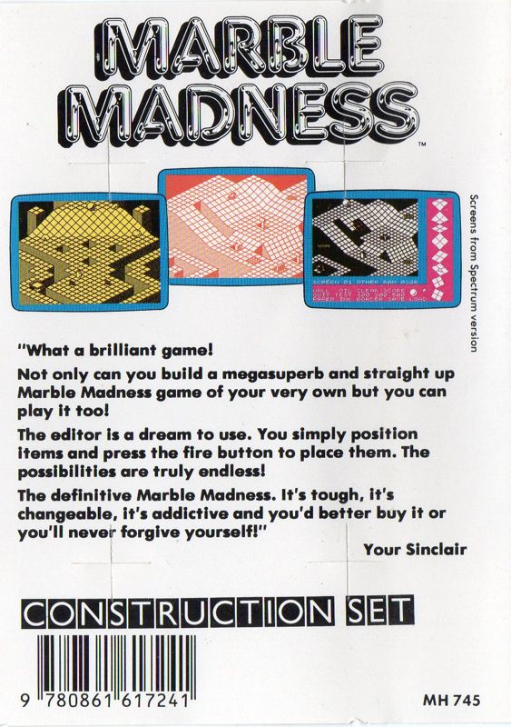 Back Cover for Marble Madness Construction Set (Amstrad CPC)