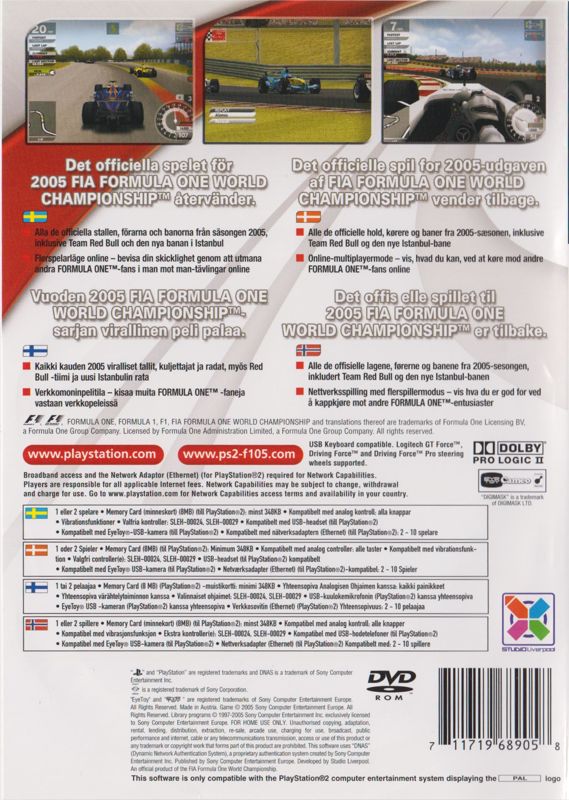 Back Cover for Formula One 05 (PlayStation 2)