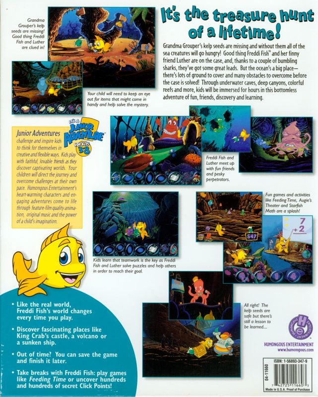Back Cover for Freddi Fish and the Case of the Missing Kelp Seeds (Macintosh and Windows and Windows 3.x)