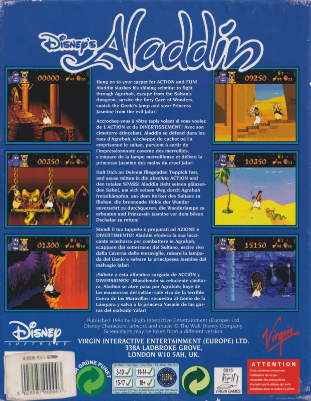 Disney's Aladdin Cover Or Packaging Material - MobyGames