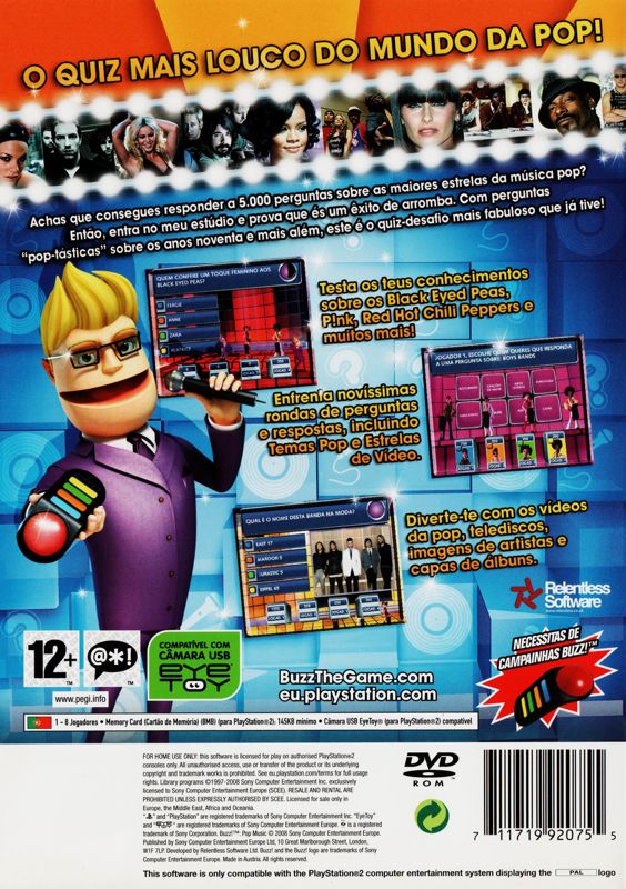 Back Cover for Buzz! The Pop Quiz (PlayStation 2)