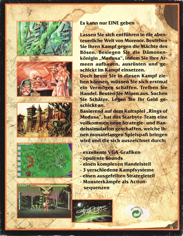 Back Cover for R.O.M. Gold: Rings of Medusa (DOS) (3.5" Disk version)