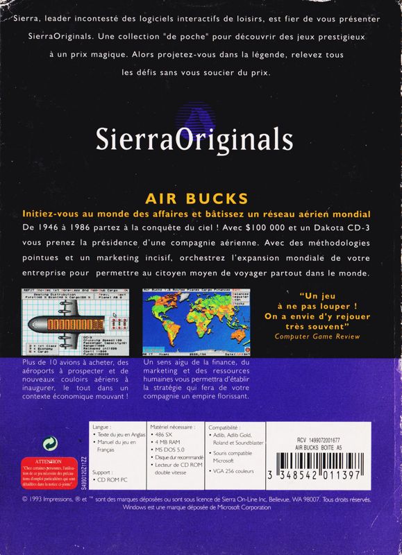 Back Cover for Air Bucks (DOS) (SierraOriginals release (v1.2))