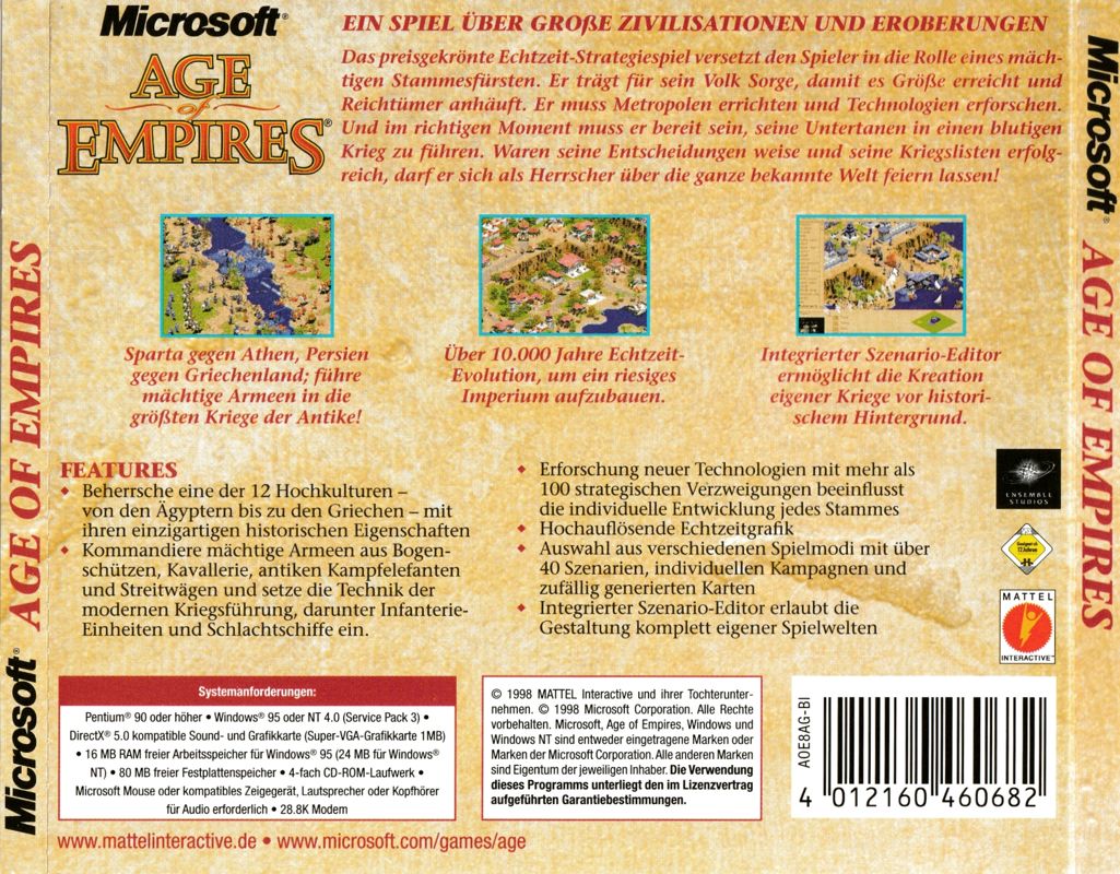 Other for Age of Empires (Windows) (Mattel Interactive / Software Pyramide release): Jewel Case - Full Back Cover