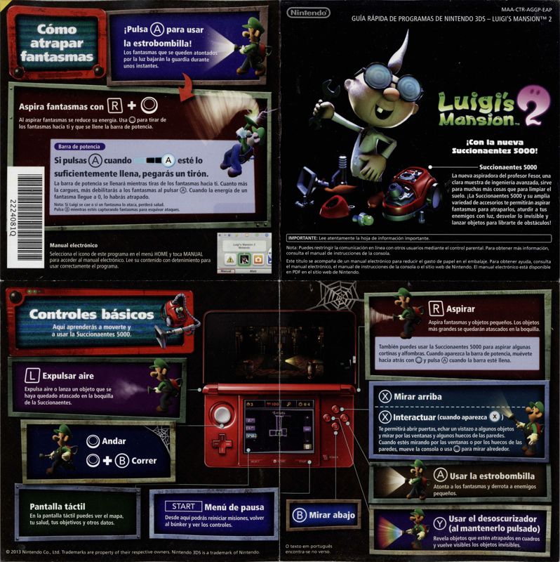 Reference Card for Luigi's Mansion: Dark Moon (Nintendo 3DS): Front - Spanish