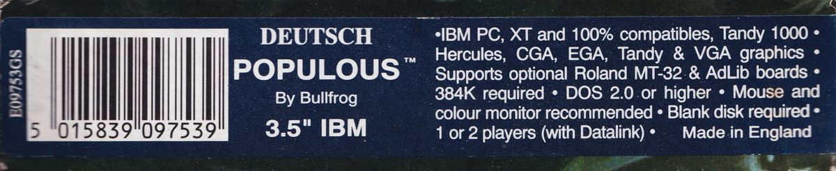 Spine/Sides for Populous (DOS) (German 3.5" Release): Top