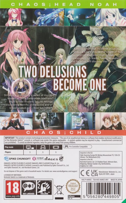 Other for Chaos;Head: Noah / Chaos;Child Double Pack (Steelbook Launch Edition) (Nintendo Switch): Keep Case - Back
