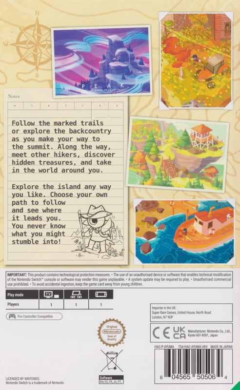 Back Cover for A Short Hike (Nintendo Switch) (Super Rare Games #74)