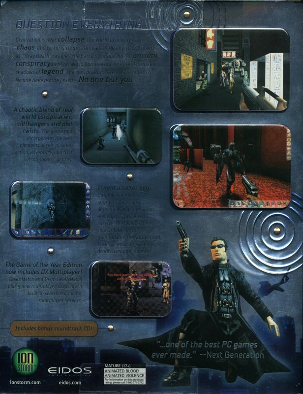 Back Cover for Deus Ex: Game of the Year Edition (Windows)