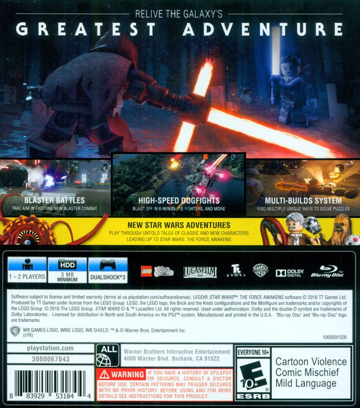 Back Cover for LEGO Star Wars: The Force Awakens (PlayStation 3)