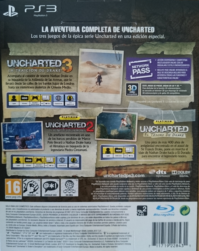 Back Cover for Uncharted: Trilogy Edition (PlayStation 3)