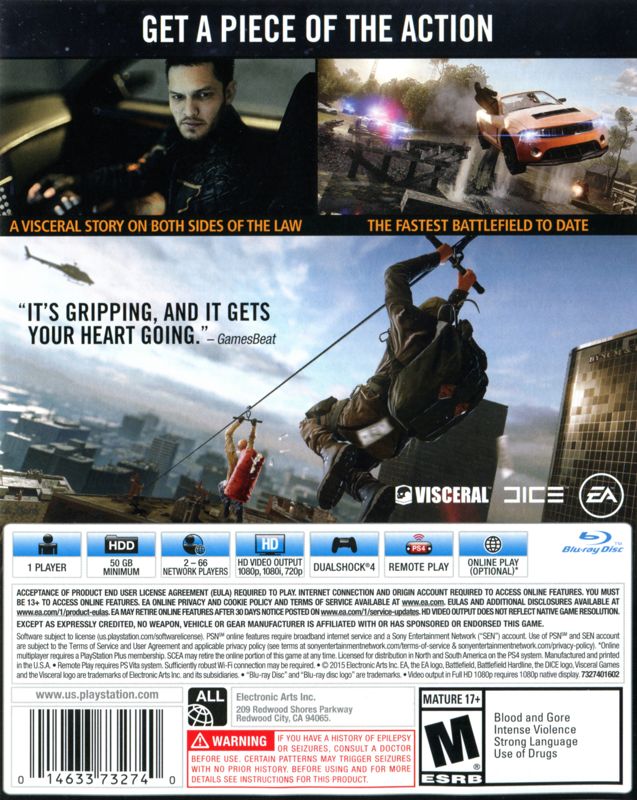 Back Cover for Battlefield: Hardline (PlayStation 4)