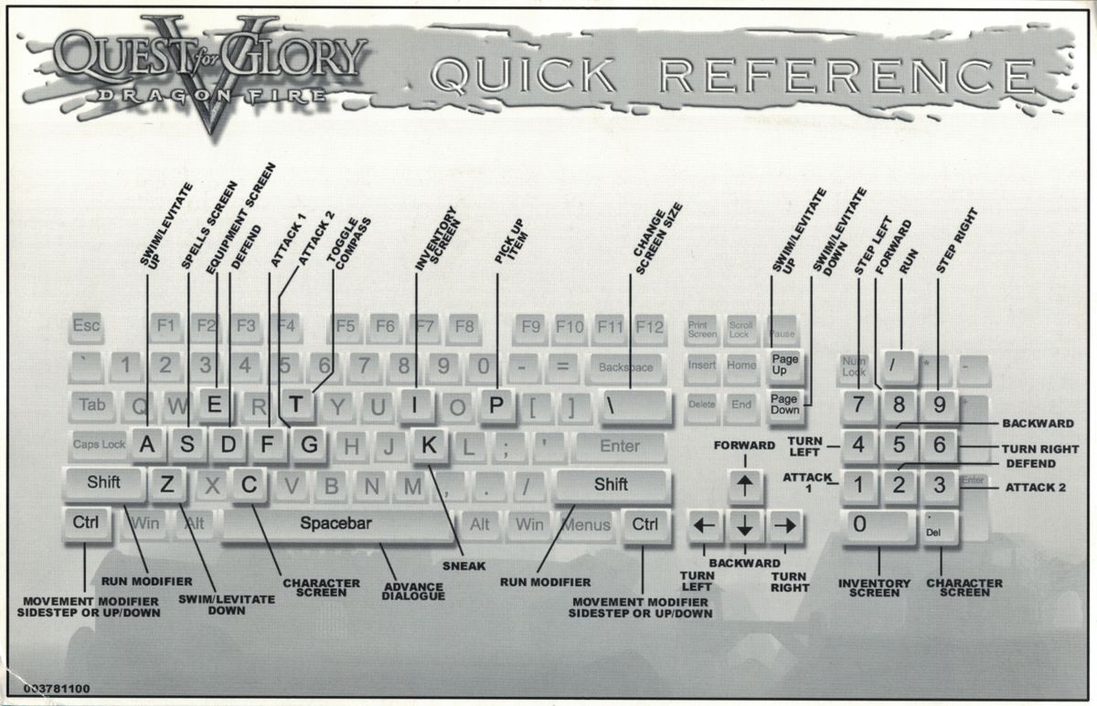 Reference Card for Quest for Glory V: Dragon Fire (Macintosh and Windows): Front