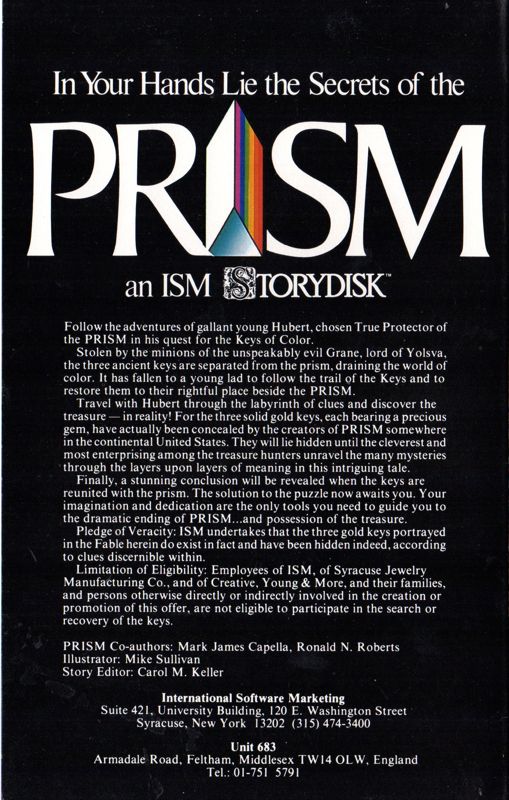 Back Cover for Prism (Apple II)